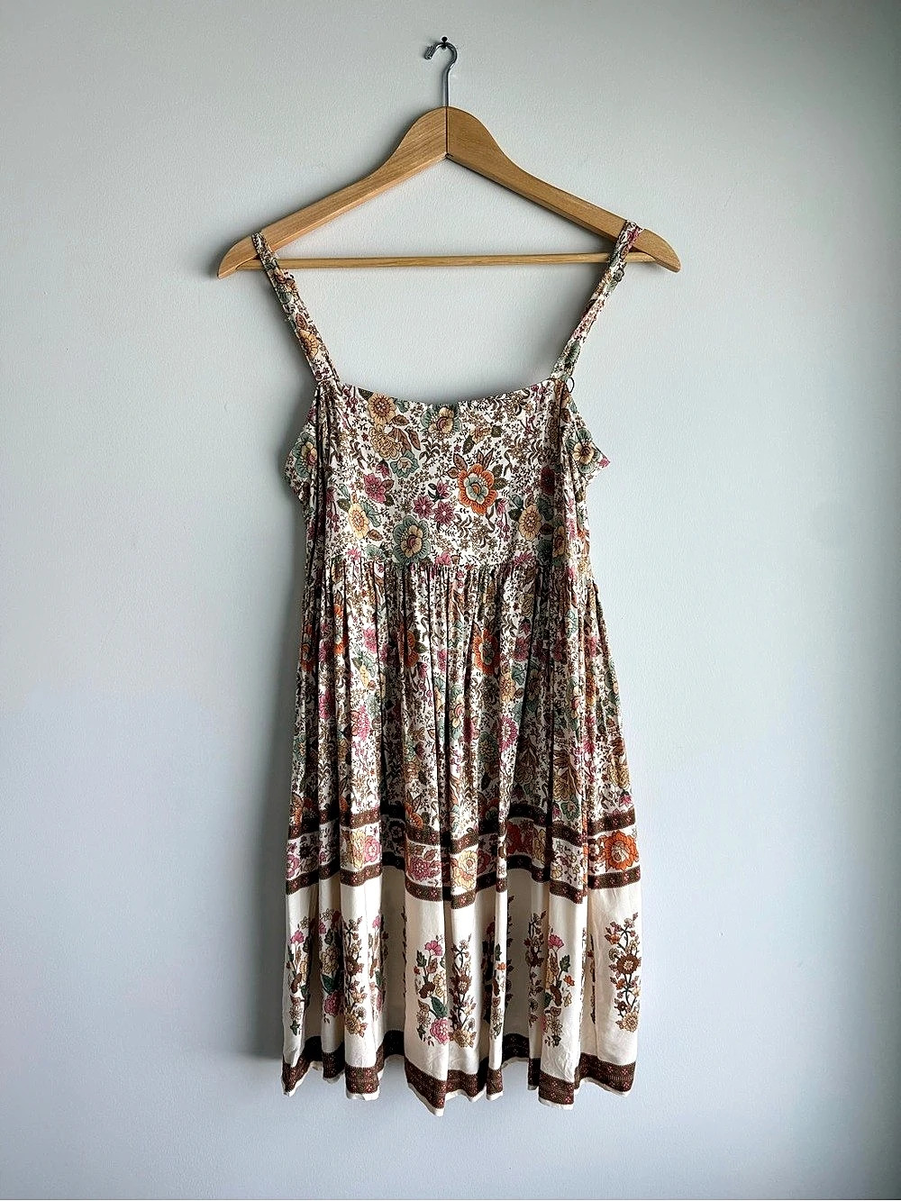Natural Life Floral Border Print Boho Mini Dress Small Rayon